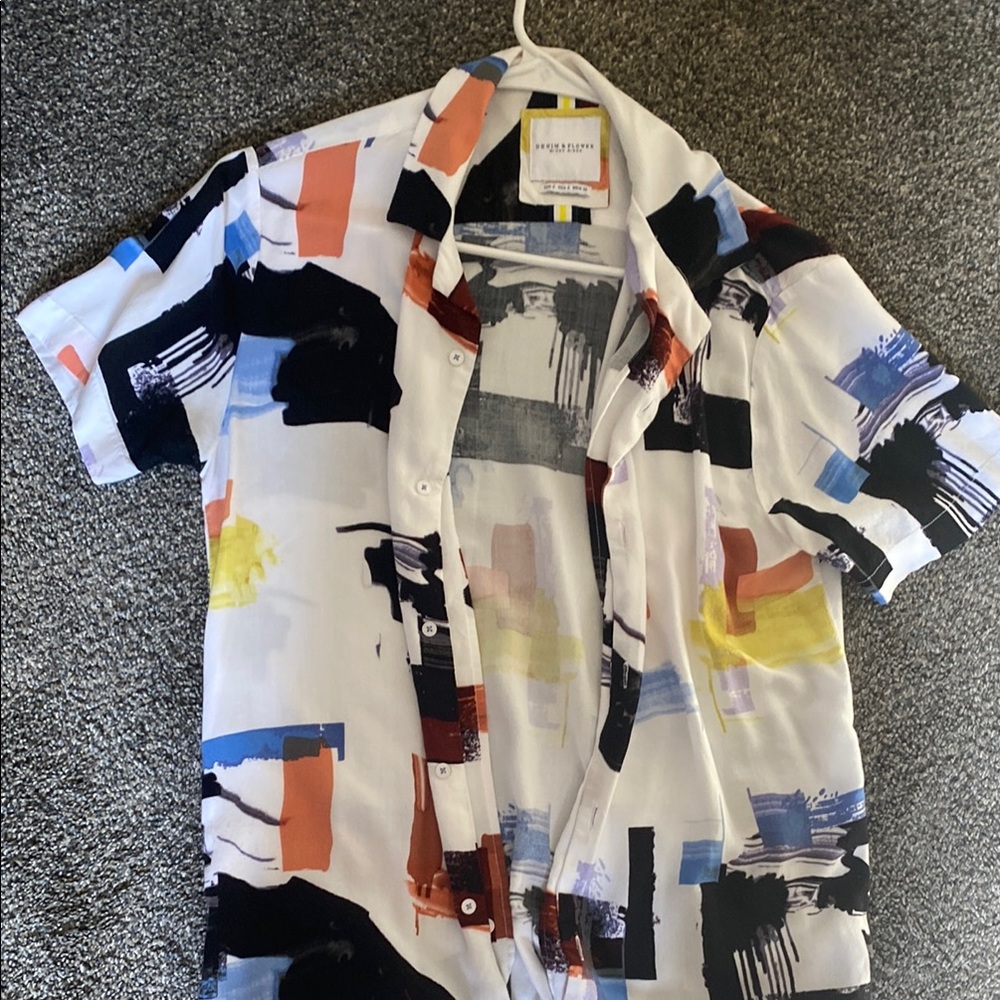Denim & Flower White and Black Casual Button Down Shirt